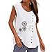 Basics - Camiseta sin mangas para mujer, estampado de diente de león, chaleco de botón casual, cuello redondo, blusa suelta, de algodón, color blanco, blanco, 38