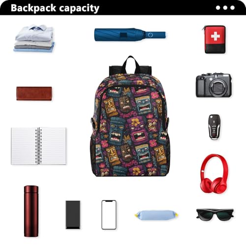 AIXIWAWA Lightweight Hiking Backpacks Tiki Pattern Print, Foldable Waterproof Daypack for Commute Travel2