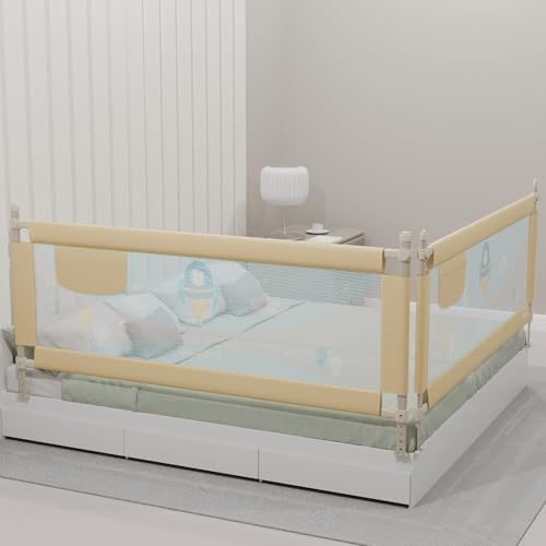 Image of BAYBEE Baby Bed Rails Guard (180Lx63H cm), Bedrail for Baby Kids Safety, Portable Bed Rail Falling Protector Fence with Adjustable Height, Foldable Bed Rails for Newborn Baby Kids, Pack of 2, (Beige)