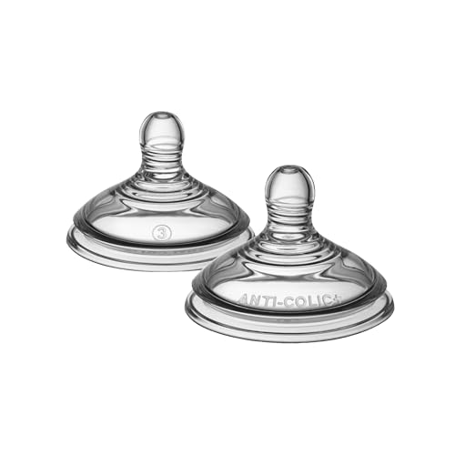 Tommee Tippee Advanced Anti-Colic Baby Bottle Teats, Fast Flow, 6+ Months, Breast-Like for a Natural Latch, Anti-Colic Valve, Soft Silicone, Pack of 2