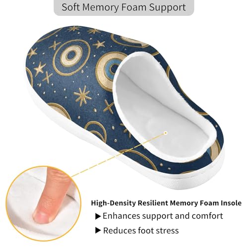 JUNZAN North African Evil Eye Navy Mens Home Cotton Slipper Closed Toe Memory Foam Indoor Shoes for Travel Funny Presents 6-72