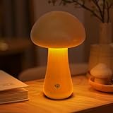 SAKSIAPRO Mushroom Lamp, Rechargeable Touch Control Mushroom Night Light, Portable Dimmable Wooden Lamp for Kids Room, Bedroom, 6.3' H