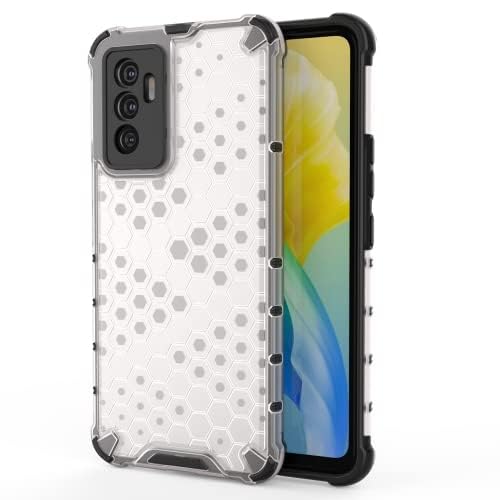 Image of Camera Protection Polycarbonate Hard Back Cover for iQOO 9 SE 5G (Bumper Frame|Honeycomb Pattern|Transparent)