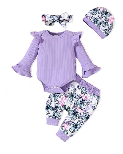 Image of Doresbebe Baby Girl Clothes Newborn Infant Outfits Cute Summer Clothes Spring Romper Set+Hat+Headband