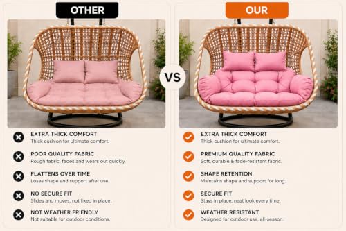Image of Double Seater Swing Chair Cushion Replacement Pad for Hanging Egg Seat Outdoor Patio Garden Balcony Pink Cover Two Person Frame Not Included Home Terrace Furniture