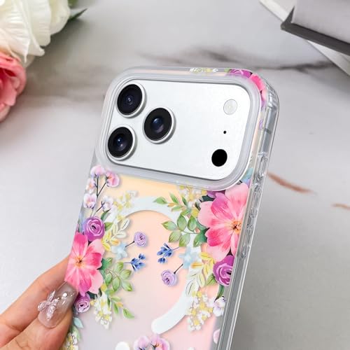 Coque iPhone 17 Pro Max antichoc fleur rose protection compatible Magsafe