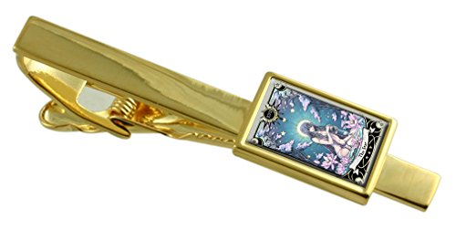 Tarot Tarjeta Gold Star clip de corbata en tono dorado seleccionable con bolsa de tela para traje