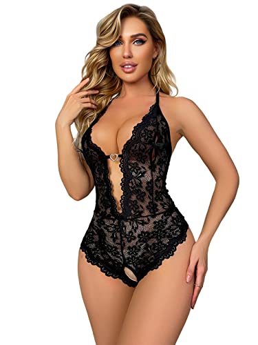 allribelly Women's Lace Bodysuit Sexy Teddy Lingerie Deep V Floral One Piece Babydoll Lingerie - Image 3