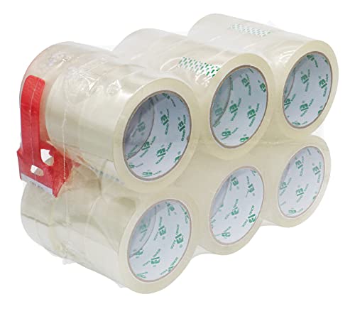 BOMEI PACK Ruban Adhésif Distributeur Transparent Rouleau Adhésif 18 rouleaux Emballage de ruban adhésif pour boîtes d'emballage et carton 66m x 48mm