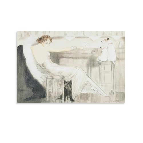 Impression sur toile Louis Icart tableau rétro femme bar 40 x 60 cm