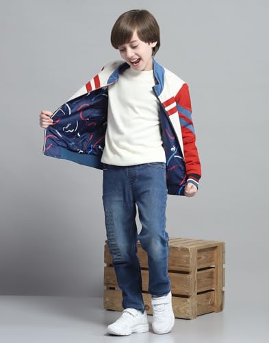 Image of Monte Carlo Boys Printed White & Rust Mock Neck Full Sleeve Jacket