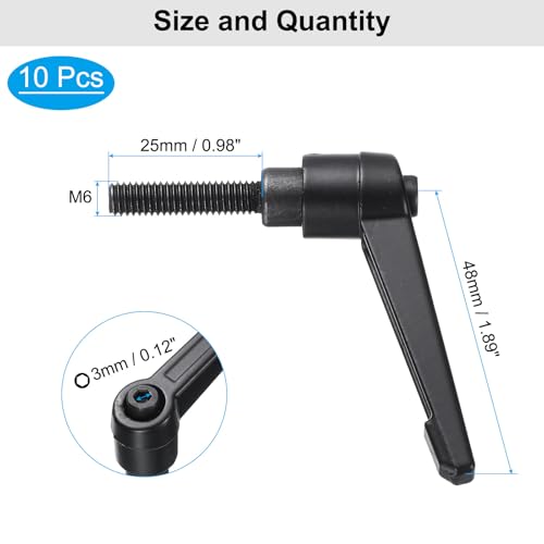 Image of uxcell 10pcs Lever Adjustable Handles M6 x 25mm Metric Male Thread, Level Clamping Handle Hand Stud Knobs Rotating Screw Handles Bolts with Locking Lever, Black
