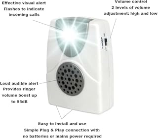 VOCA Amplificatore per suoneria telefonica, potenziamento fino a 105 dB con notifica luce LED per telefoni fissi, montaggio a parete, ideale per ambienti rumorosi e ipoudenti