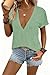 Womens Sexy Deep V Neck T Shirts Summer Oversized Short Sleeve Tee Tops Light Green