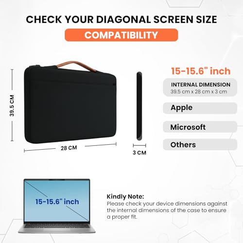 Image of Dyazo Laptop Sleeve 15.6 Inch with Handle & Front Accessory Pocket | Protective Carry Case with Organized Compartments | Soft Inner Lining | Compatible for Mac, Dell, HP, Lenovo, Acer & More (Black)