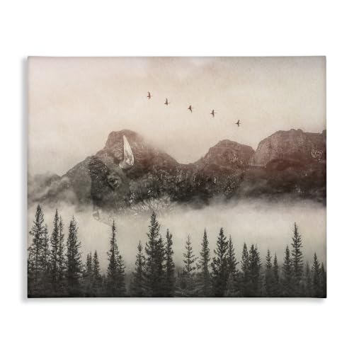 Foggy Mountain Birds Pine Trees, 24 x 30 Inch Canvas Wall Art