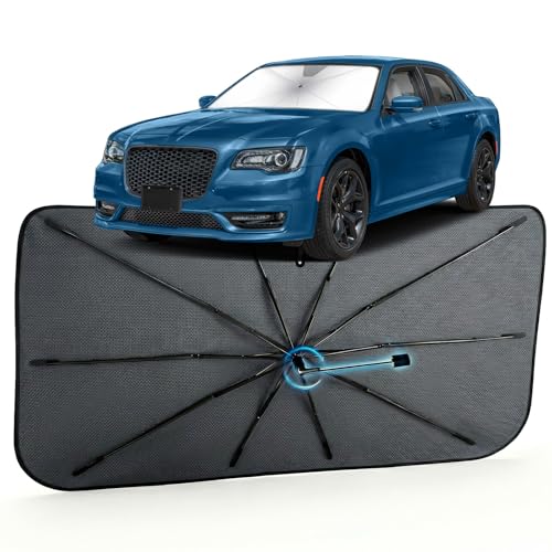 Image of Car Windshield Sun Shade for Chrysler 300 2005-2023 - Reflective Coated Fabric Sunshade Umbrella for Front Window, UV Protection Heat Shield Sun Blocker Heat Reflector, 1:1 Exact Fit Keep Car Cool