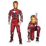 AEUFIDM Halloween Muscle Costume Jumpsuit Boy Superhero Cosplay Costume Includes Mask
