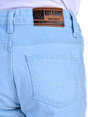 Image of Knit N Knot Girls' Kids Premium Solid Clean Ice, Light Blue Cotton Stretch Slim Fit Mid Rise Jeans | Classic 5 Pocket | Regular Casual EverydayFestive Occassional Wear | Adjustable Waist