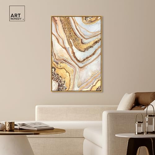 Art Remedy Golden Lines Framed Mineral, Agate & Geode 1 Piece Canvas Wall Art, 37.5" x 55.5", Gold Frame by Art Remedy - Used condition - Image 2