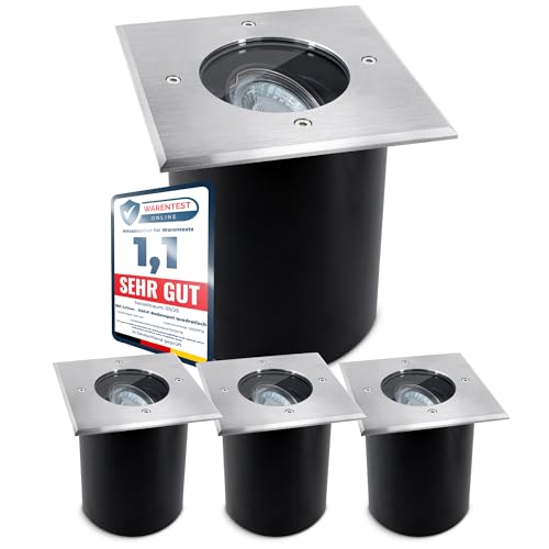 SSC-LUXon JUAVI 4 faretti da incasso a pavimento, orientabili, quadrati, IP67, per 1 x GU10, utilizzabili (senza lampadine)