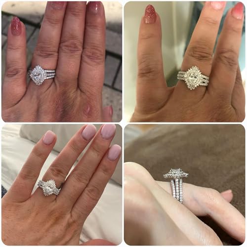 Newshe Jewellery Vintage Engagement Rings for Women AAAAA Cz Wedding Band Ring Enhancer Bridal Set 3.5 Ct 925 Sterling Silver Halo Size 5-102