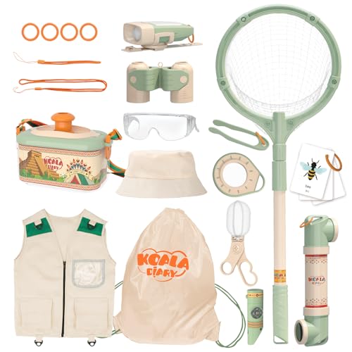 Kids Adventurer's Nature Explorer Set,Featuring Butterfly Net, Bug Catcher, Binoculars, Explorer Vest & Hat, Magnifying Glass and LED Flashlight. Perfect Educational Outdoor Gift for Ages 3+