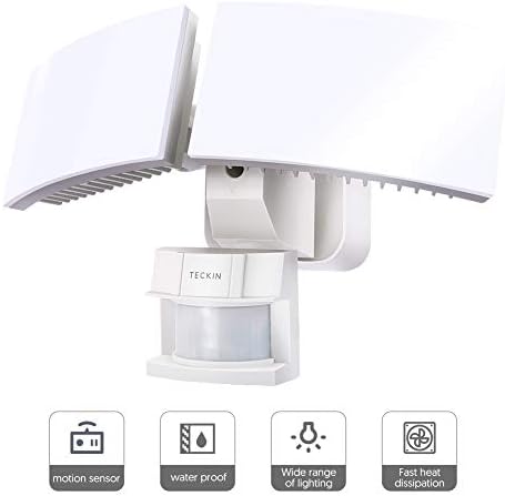 Motion Sensor Light Outdoor, LED Flood Light, Teckin 3000 Lumens, 6000K, IP65 ETL Certified 2 Head Waterproof Night Security Light for Garage, Porch, Yard, Pathway, Patio, Driveway