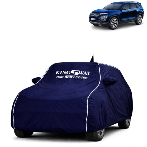 Image of KINGSWAY Super Waterproof Car Cover Only with Tata Safari (Year 2021 to 2023 - All Model) | Mirror and Antenna Pockets | All Weather Car Body Cover with Silver Piping | Blue