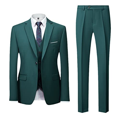 Costume vert foncé homme XXL ensemble 3 pièces veste deux boutons pantalon chic