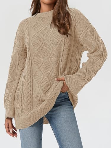 Saodimallsu Womens Oversized Sweaters Cable Knit Chunky Crew Neck Long Sleeve Loose Tunic Pullover Sweater4