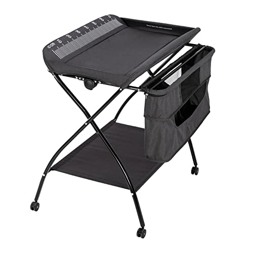 Ktaxon Portable Baby Changing Table, Mobile Nursery Folding Diaper Station with Wheels, Ruler, Large Storage Organizer Rack & Basket for Newborn Infant (Black)