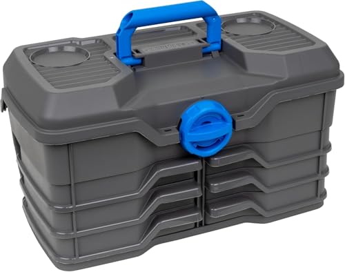 Flambeau Outdoors 660NGAK Next Gen 6/0 Large Fishing Tackle Box - 6 Pivot Trays, 32 Compartments, Includes 25-piece Tackle Kit, Fishing Tackle and Gear Storage, Fishing Lure Organizer, Dark Gray