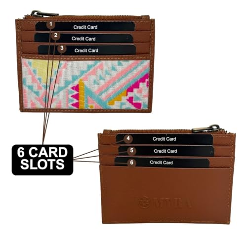 Myra Bag Western Credit Card Holder for Women - Slim Minimalist Canvas Leather Wallet - Pink Geometric4