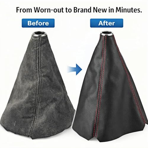 Image of Dweekiy Universal Leather Gear Shift Knob Cover - Premium Black PU with Red Stitching, Non-Slip Dust Protector for Manual Transmission Cars, Easy Install Trim to Fit