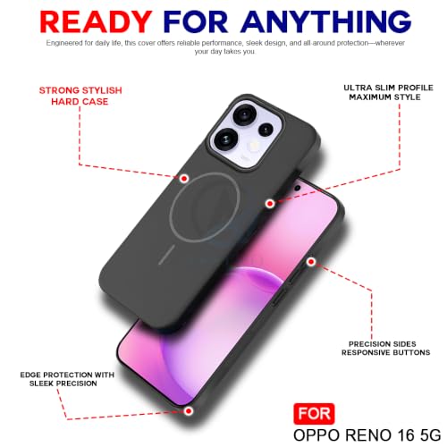 Image of AESTMO Shockproof Back Case Cover for Oppo Reno 16 5G | Slim Hard Shell | Hard Back Cover for Oppo Reno 16 5G (Compatible with MagSafe Accessories, Black)