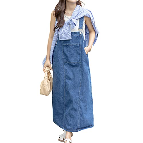 [Teddy] デニム サロペット ジャンパースカート オールインワン ゆったり 中厚手 春夏秋 ストリート pants453 (ブルー, M)（Amazon）