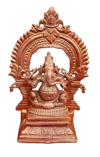 Image of Copper Idols of god Ganesh with Prabhavalli, 3.3 Inches,146 Grams, Patina Antique Finish, Pack of 2 Piece