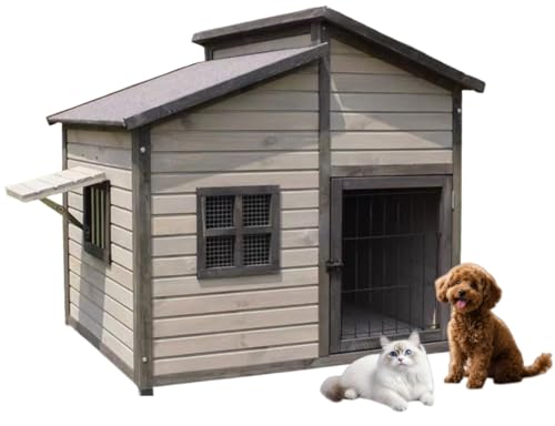 TUIYIDUO 犬小屋 猫 ハウス ペットハウス 無垢材 ペットハウス 犬舎 84*74*80.5cm 屋根とドア窓付き ドッグハウス 通気性 日焼け対策 防風 防雨 安定性と耐久性 組立簡単 小型犬 中型犬 大型犬 家庭 テラス 裏庭 室内 屋外 日本