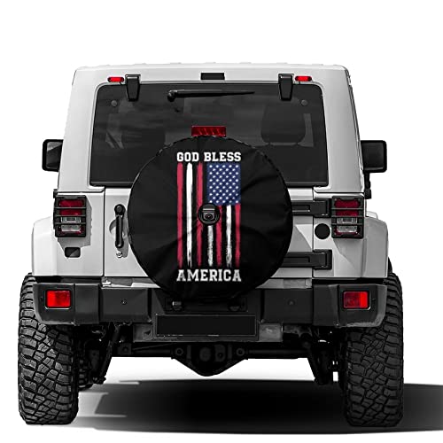 Image of Delerain Spare Tire Cover with Backup Camera Hole God Bless America Wheel Covers Waterproof Dust-Proof UV Sun Universal Fit for RV Trailer RV SUV Truck (17 Inch for Diameter 31 inch-33 inch)