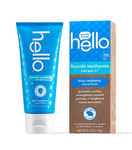 Hello Oral Care ADA Approved SLS Free Kids Fluoride Toothpaste, Blue Raspberry, 4.2 Ounce (Pack of 1)