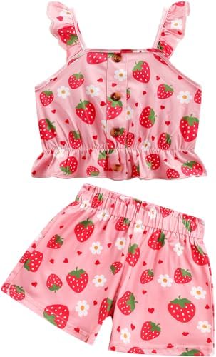 Toddler Girls Short Sets Kids Love Heart Ruffle sleeveless Tops a...