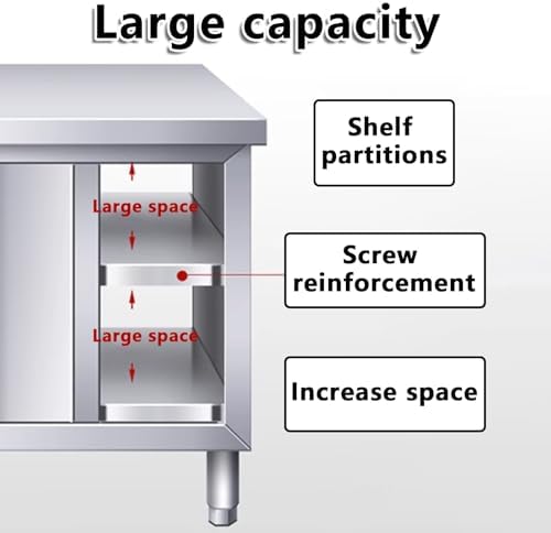 Heavy Duty Stainless Steel Kitchen Prep Table with Sliding Doors - Commercial Workbench & Cabinet for Home, Restaurant, Hotel, Garage Use - Durable, Easy-Clean Design
