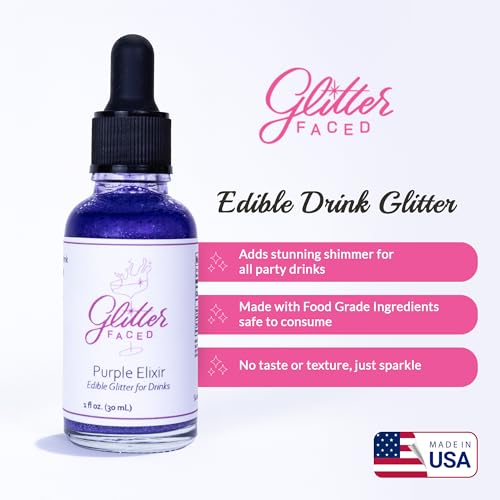 Glitter Faced Purple Edible Glitter For Drinks With 0-Calories, No Taste or Texture | 30ml Food-Grade, 30 Drinks, Luster Dust | Ideal for Beverages, Galentine’s, Parties & Events | Made in USA