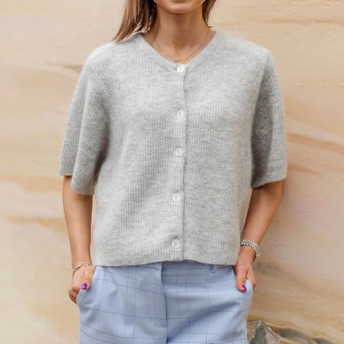 Women Knit Crop Cardigan Y2k Short Sleeve Knitted Shirts Open Front Button Down Sweater Cute Fall Cardigans 20243