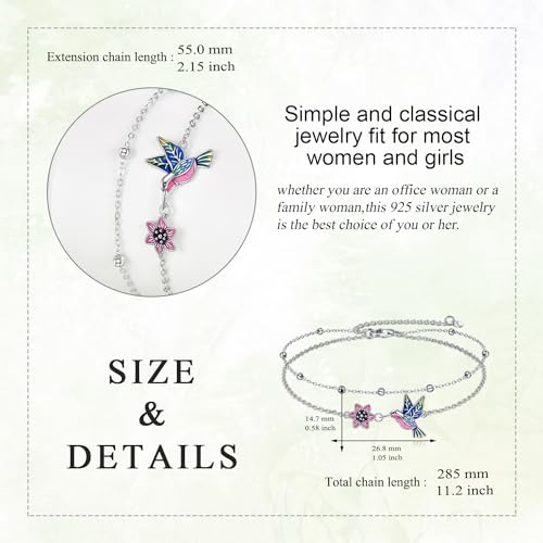 Image of YAFEINI Anklet Bracelets for Women Girls Sterling Silver Hummingbird /Dragonfly /Butterfly Link Chain Anklets Jewelry Gifts