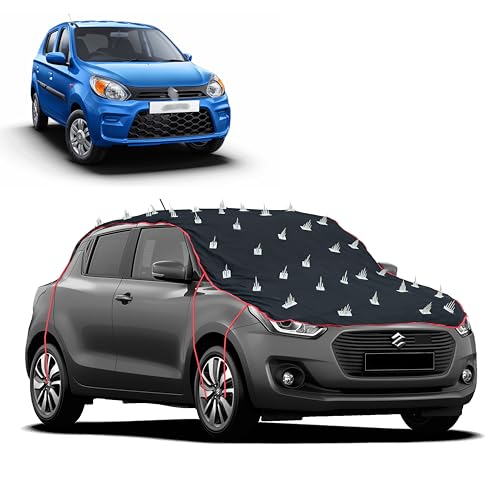 Image of Dog Protection Spike Car Cover for Alto 800 Bonnet to Roof Easy Installation with 4 Elastic Hook Strap | Anti-Scratch Soft Cotton Inner | Complete Protection from Street Dogs & Monkeys