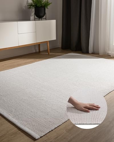 benuta Basic handgewebter Baumwollteppich Ron - Weiß 60x120 cm - Handwebteppich aus 100% Baumwolle - Style: Uni, Minimalistisch, Natural Living - Pflegeleicht für Wohnzimmer Schlafzimmer