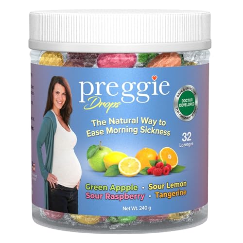 Preggie Pop Drops Pregnancy Nausea Relief Morning Sickness Relief with Essential Oils for Pregnant Women - Natural Flavor Variety Pack 32 Count