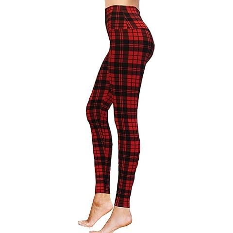 High Waisted Red Plaid Workout Leggings Cover